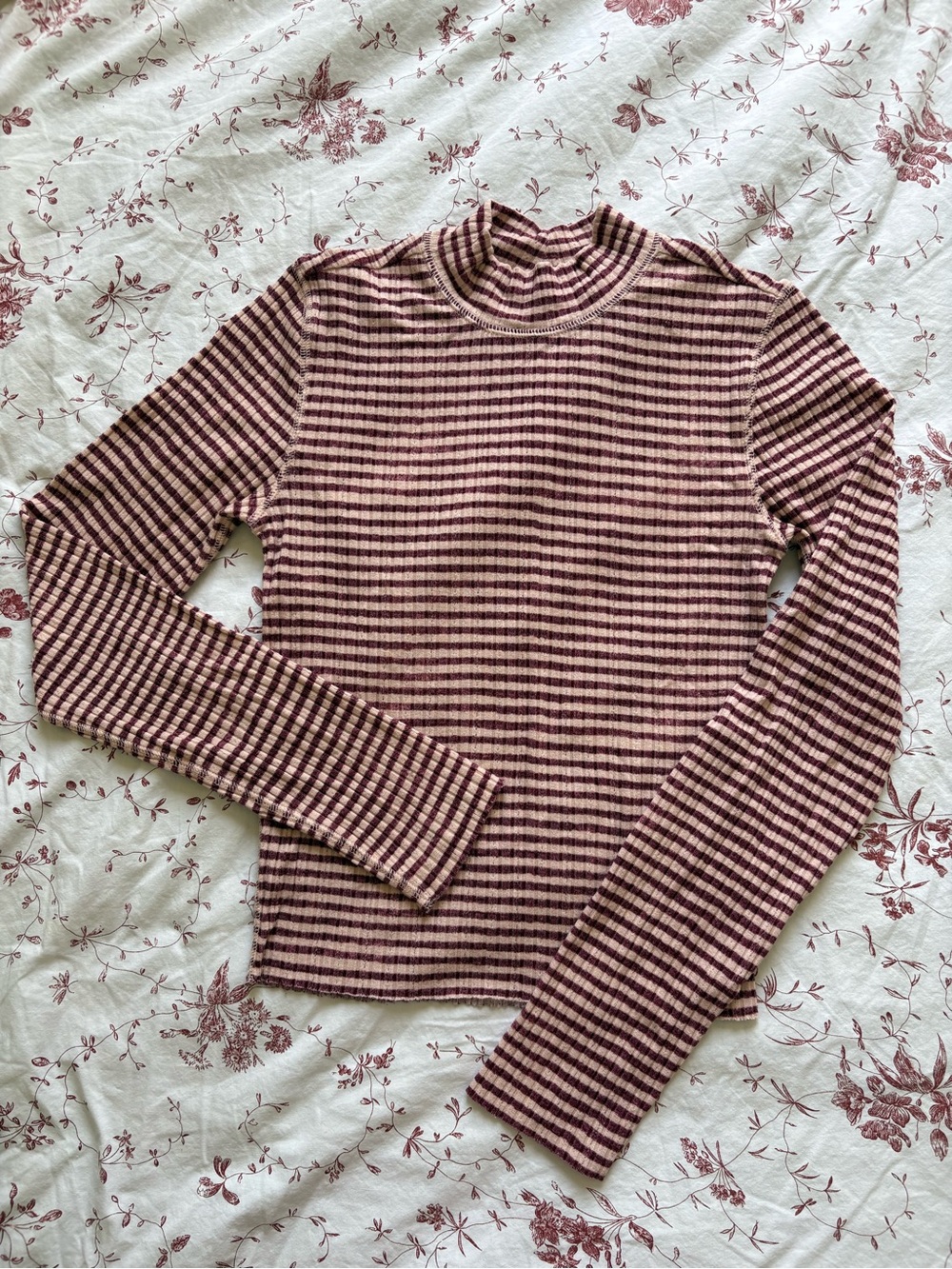 Free People Intimately ribbed striped pink cropped mock neck long sleeve Sz XS